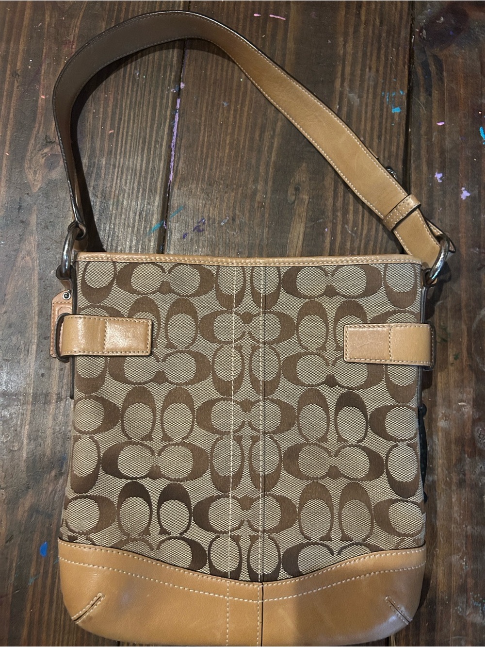 Coach Brown Signature Canvas Shoulder Bag with Leather Trim - Picture 2 of 5